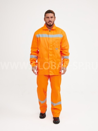 Костюм "Глобал-105-08": куртка полукомбинезон (оранжевый и СОП) тк. смесовая фото 2