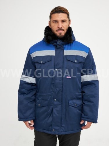 Куртка "Глобал-200-10" утепленная (темно-синий с васильковым и СОП) тк. смесовая фото 5