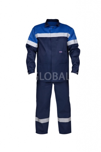 Костюм "Глобал-106-34": куртка, брюки (темно-синий с васильковым и СОП), тк. смесовая