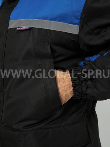 Костюм "Глобал-206-06":куртка с отстегивающим утеплителем, брюки (черный с васильковым), тк.100% п/э фото 10