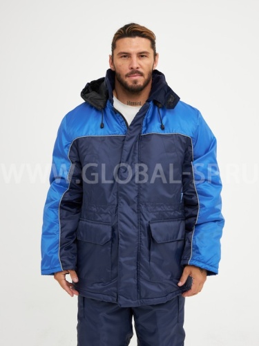 Костюм "Глобал-205-01": куртка, п/к, утепл. (тёмно-синий с васильковым) тк. оксфорд фото 7