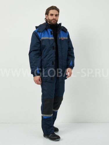 Костюм "Глобал-206-05": куртка с отстегивающим утеплителем, брюки (синий с васильковым), тк.100% п/э фото 2