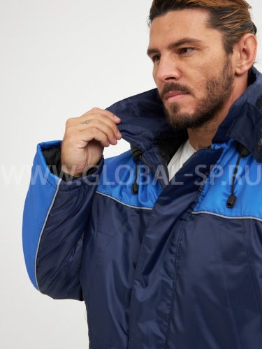 Костюм "Глобал-205-01": куртка, п/к, утепл. (тёмно-синий с васильковым) тк. оксфорд фото 6