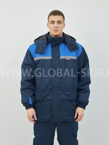 Костюм "Глобал-206-05": куртка с отстегивающим утеплителем, брюки (синий с васильковым), тк.100% п/э фото 6