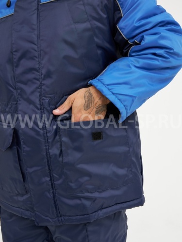 Костюм "Глобал-205-01": куртка, п/к, утепл. (тёмно-синий с васильковым) тк. оксфорд фото 5