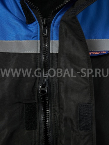 Костюм "Глобал-206-06":куртка с отстегивающим утеплителем, брюки (черный с васильковым), тк.100% п/э фото 9
