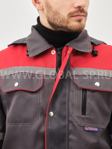Костюм "Глобал-105-15": куртка, полукомбинезон (темно-серый с красным и СОП) тк. смесовая фото 7