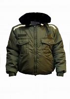 Куртка утепленная "Глобал-200-39" с мех.воротником, цвет олива, укороченная, тк.100 п/э