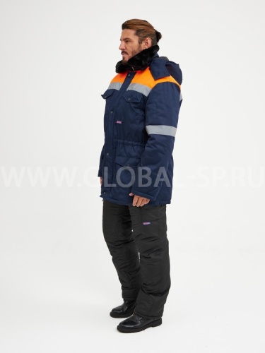 Куртка "Глобал-200-12" утепленная (темно-синий с оранжевым и СОП) тк. смесовая фото 5