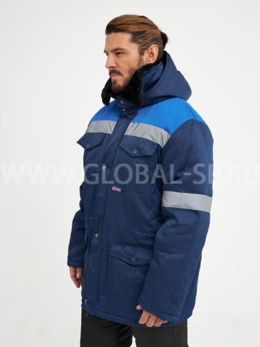 Куртка "Глобал-200-10" утепленная (темно-синий с васильковым и СОП) тк. смесовая фото 6